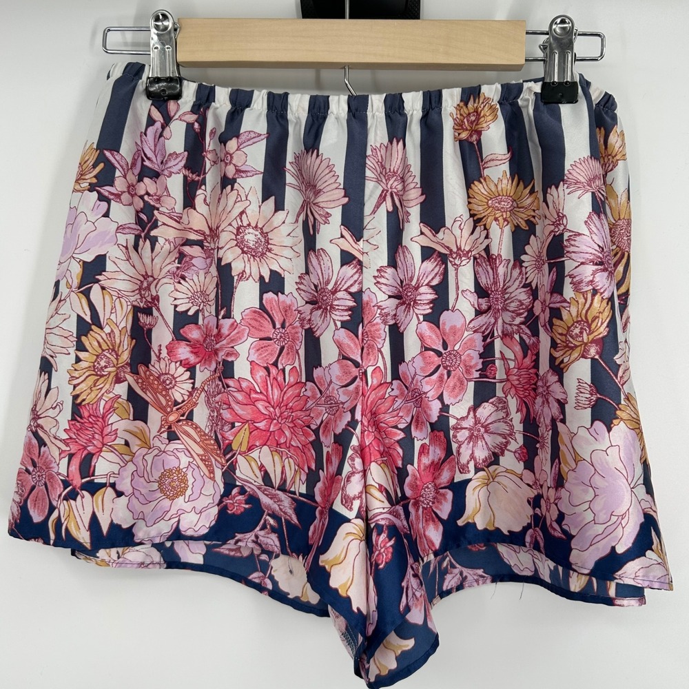 Victoria's Secret Floral Striped Satin Pajama Shorts Blue Pink White Womens M